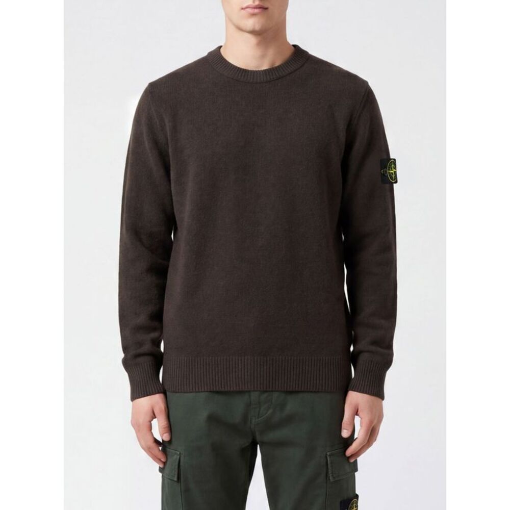 Stone Island Virgin Wool Crewneck Jumper With Compass Logo Patch